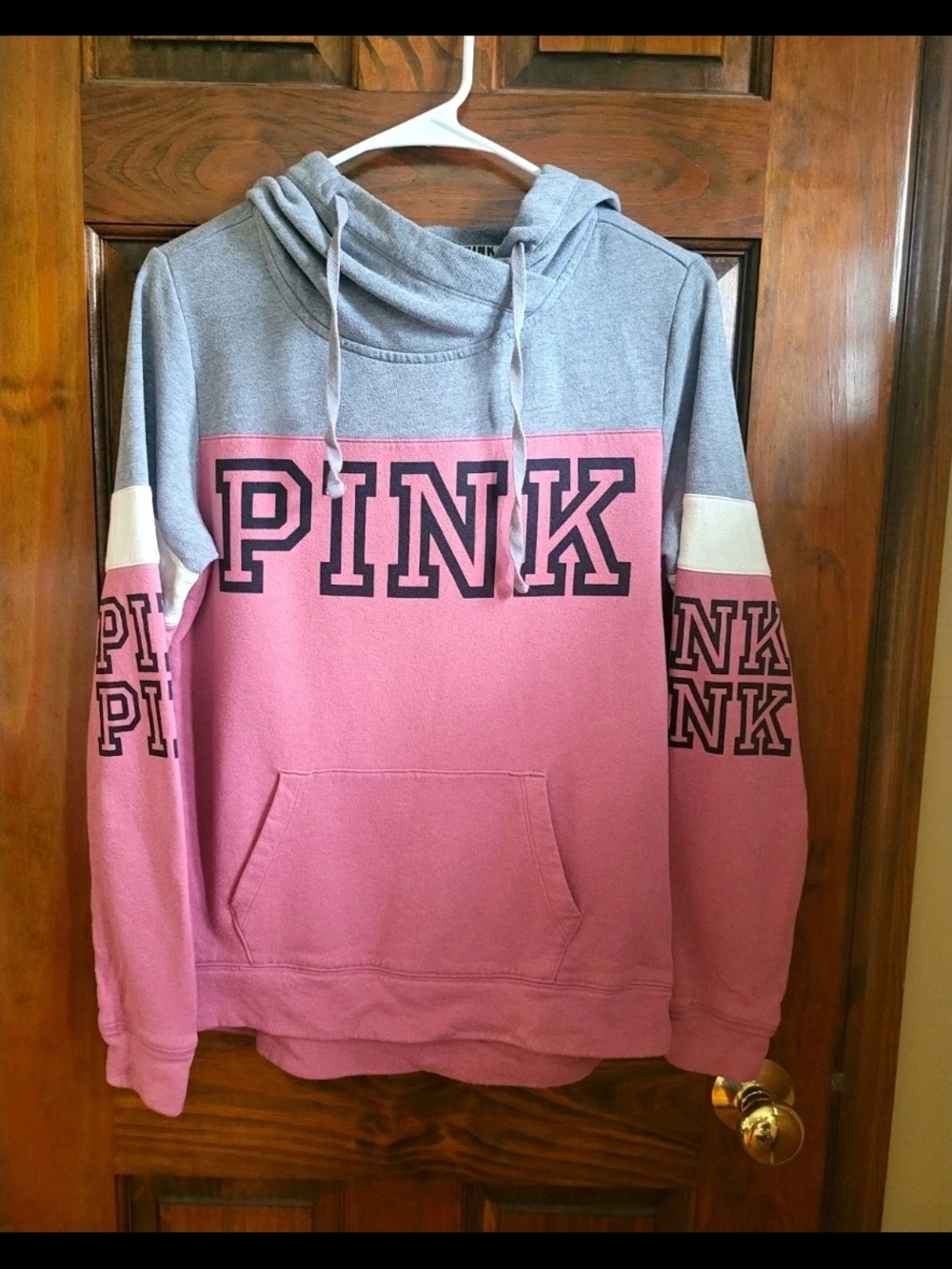 PINK Victoria's Secret Pink & Gray Colorblock Crewneck Sweatshirt